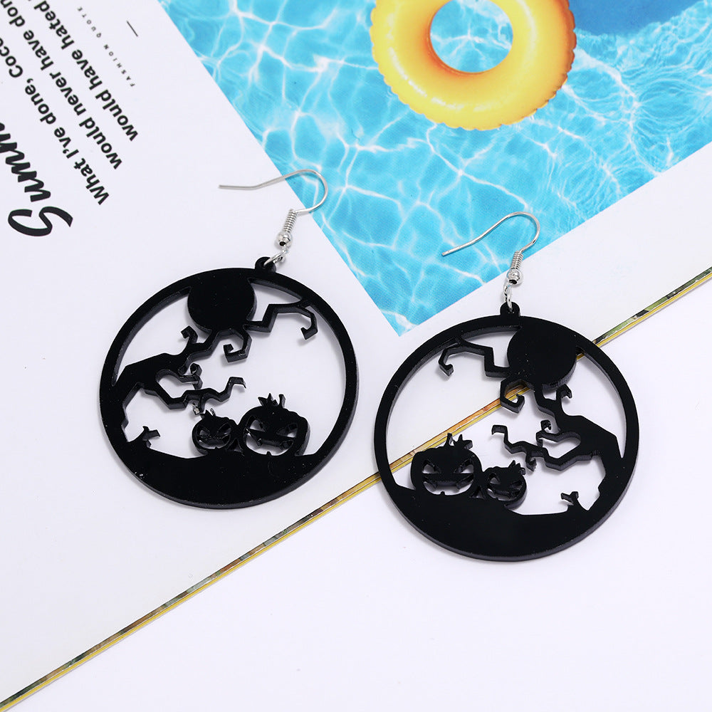 Wholesale Spider Pumpkin Witch Black Cat Round Acrylic Halloween Earrings